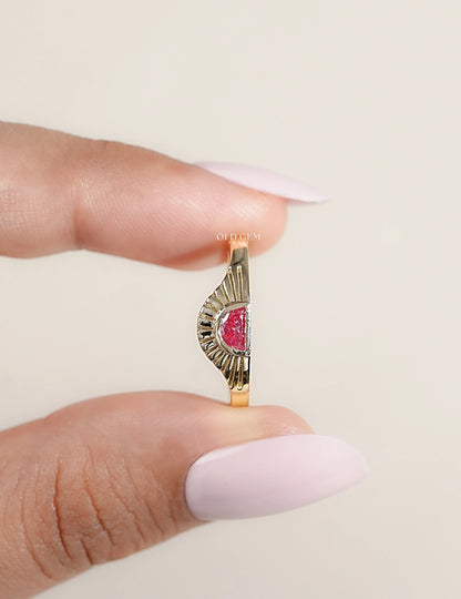 Art Deco Style Half Moon Cut Sunrise Ring Engagement Ring