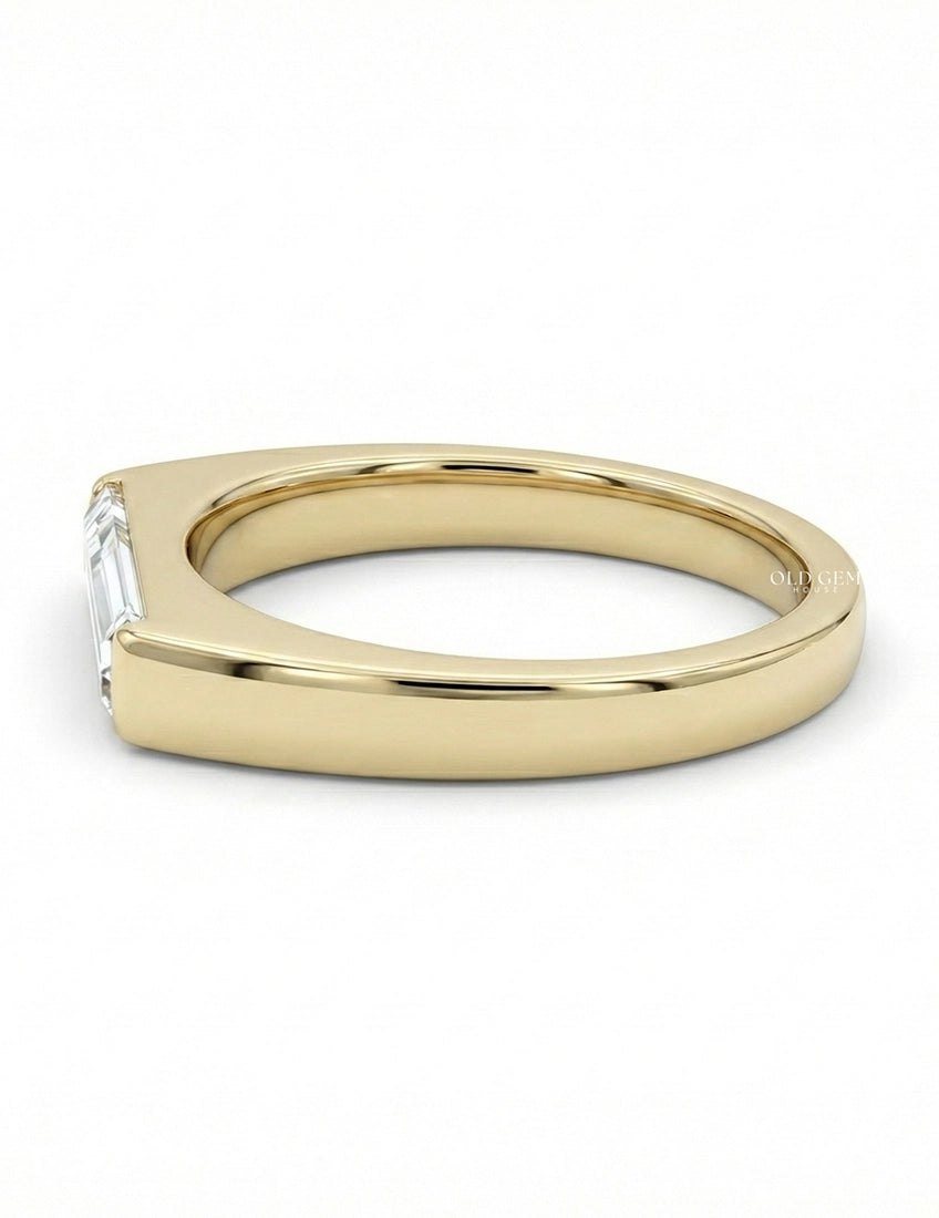 Mid Century East West Baguette Cut Lab Diamond Solitaire Ring Engagement Ring