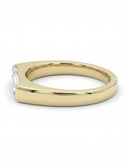 Mid Century East West Baguette Cut Lab Diamond Solitaire Ring Engagement Ring