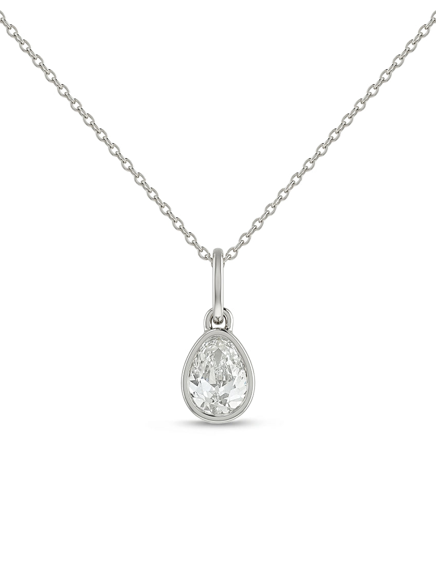 Bezel Set Old Mine Pear Cut Diamond Pendant Necklaces