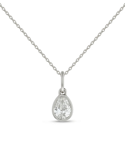 Bezel Set Old Mine Pear Cut Diamond Pendant
