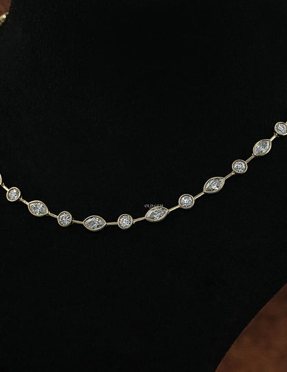 Old Mine Marquise & OEC Round Bezel Set Diamond Necklace Necklaces