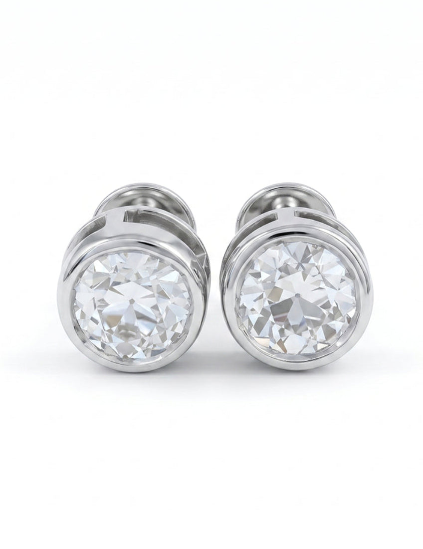 Bezel Set Old European Round Diamond Stud Earring Earrings