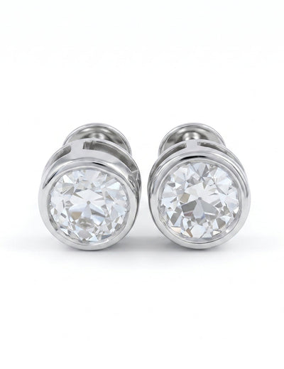Bezel Set Old European Round Diamond Stud Earring
