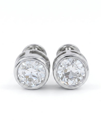 Bezel Set Old European Round Diamond Stud Earring Earrings