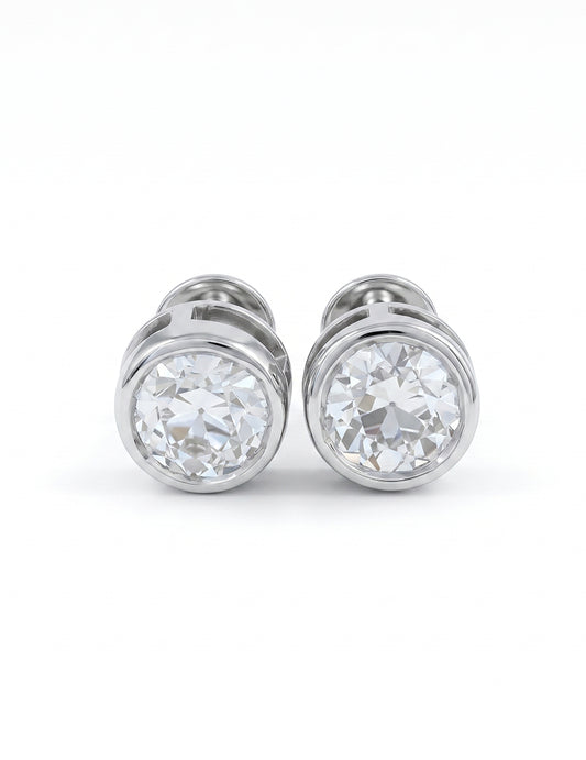 Bezel Set Old European Round Diamond Stud Earring Earrings
