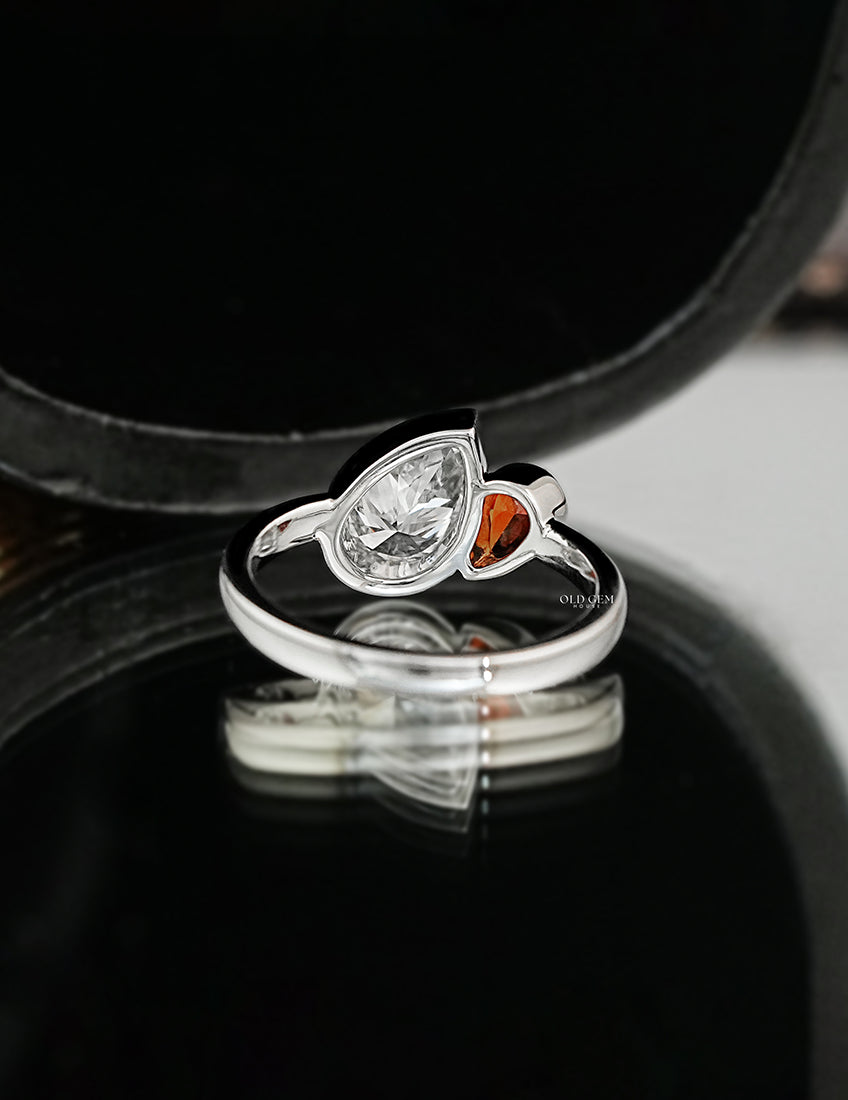 Pear Cut Lab Ruby Gemstone Toi Et Moi Ring