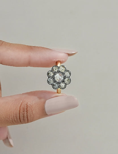 Black Coating With Rose Cut Round Diamond Ring
