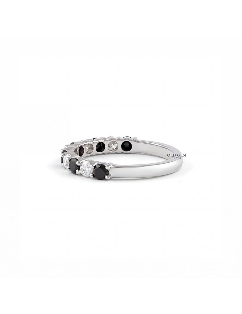 Art Deco Black Round Gemstone Half Eternity Band Wedding Band