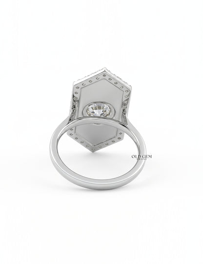 Victorian Style Old European Round Black Enamel Halo Ring Engagement Ring
