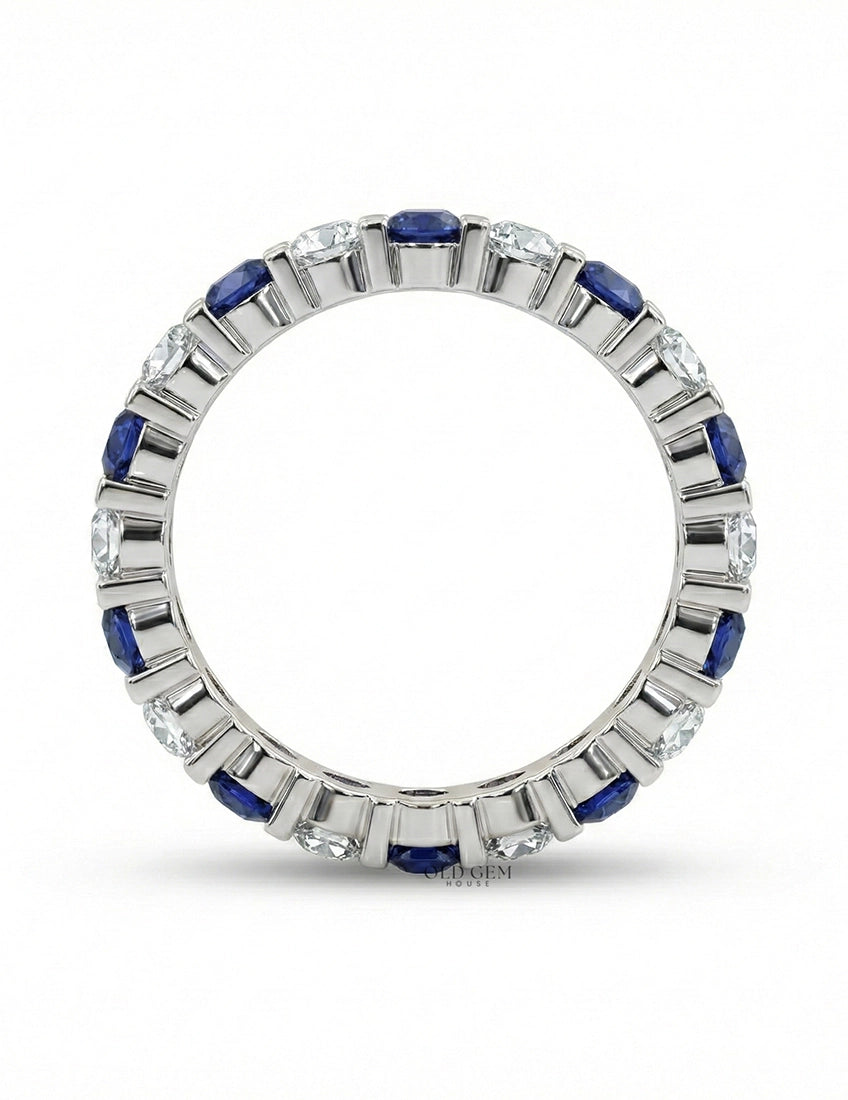 Blue Gemstone Round Cut Eternity Wedding Band Wedding Band