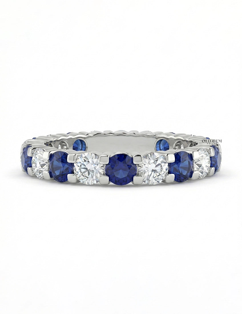 Blue Gemstone Round Cut Eternity Wedding Band Wedding Band