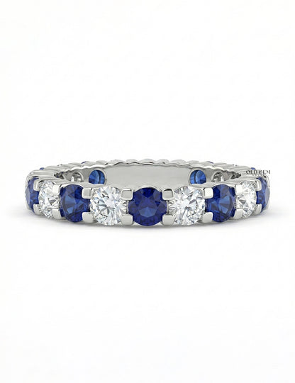 Blue Gemstone Round Cut Eternity Wedding Band Wedding Band