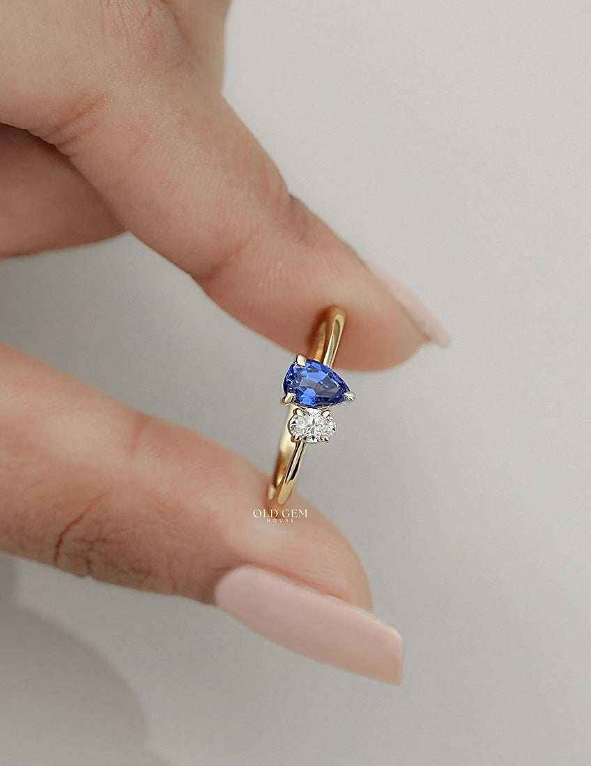 Art Deco Pear Blue Gemstone Toi Et Moi Engagement Ring Engagement Ring