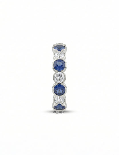 Cushion Cut Sapphire And Round Diamond Eternity Band Wedding Band
