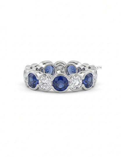 Cushion Cut Sapphire And Round Diamond Eternity Band Wedding Band
