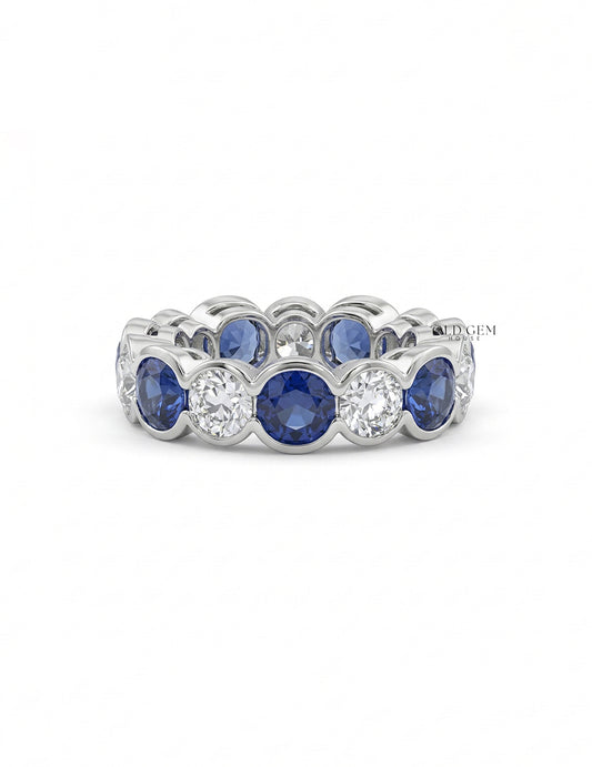 Cushion Cut Sapphire And Round Diamond Eternity Band Wedding Band
