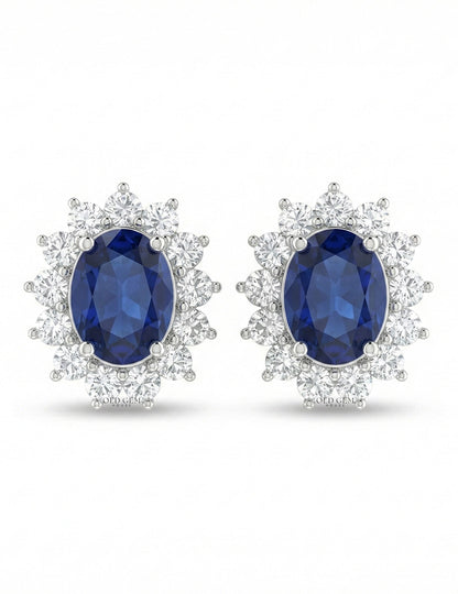 Blue Sapphire Oval Cut Halo Stud Earring Earrings
