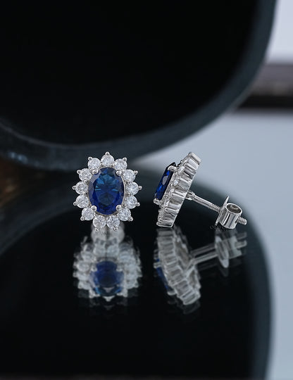 Sapphire Oval Halo Stud