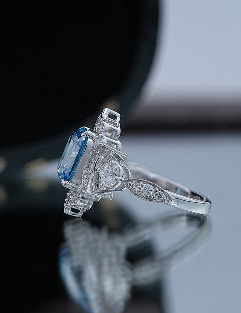 Victorian Blue Old Mine Cushion Crescent Moon Vintage Ring Engagement Ring