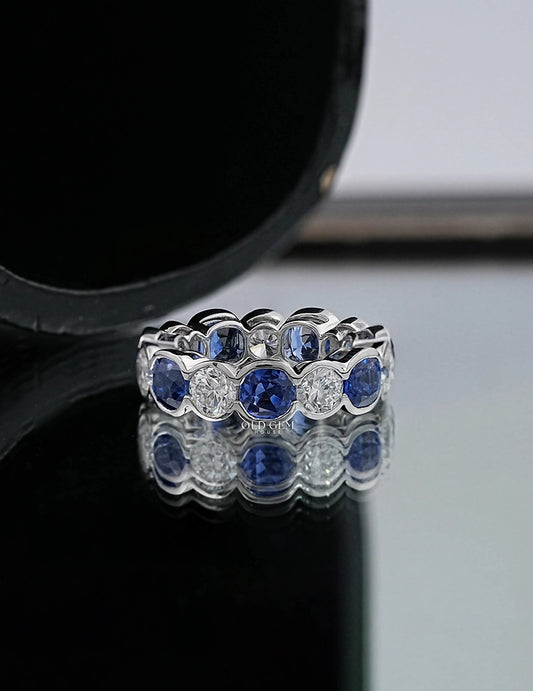 Sapphire Gemstone Lab Diamond Eternity Band Wedding Band