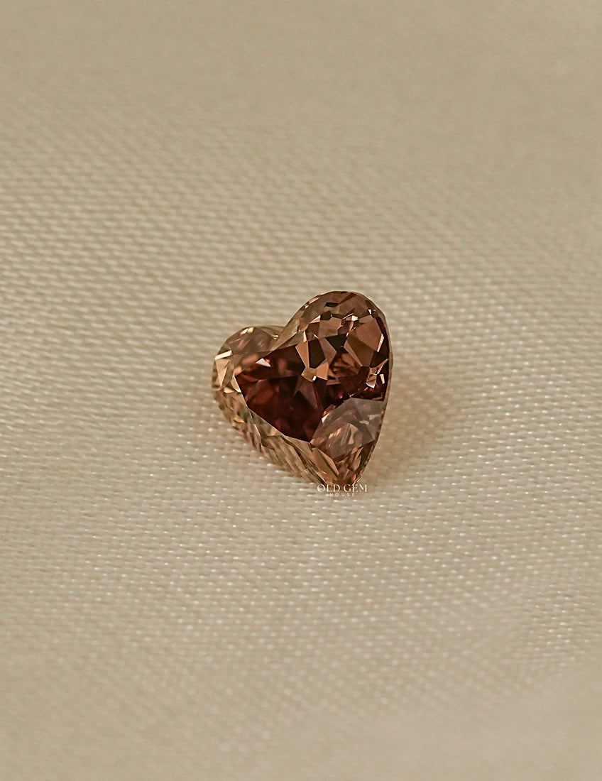 Champagne Old Mine Cut Heart Shape Loose Diamond Lab Grown Diamond