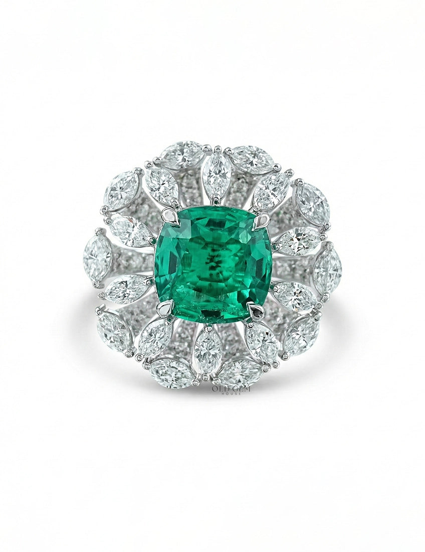 Art Deco Colombian Cushion Halo Engagement Ring Engagement Ring