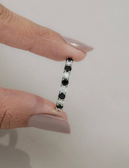 Art Deco Black Round Gemstone Half Eternity Band Wedding Band