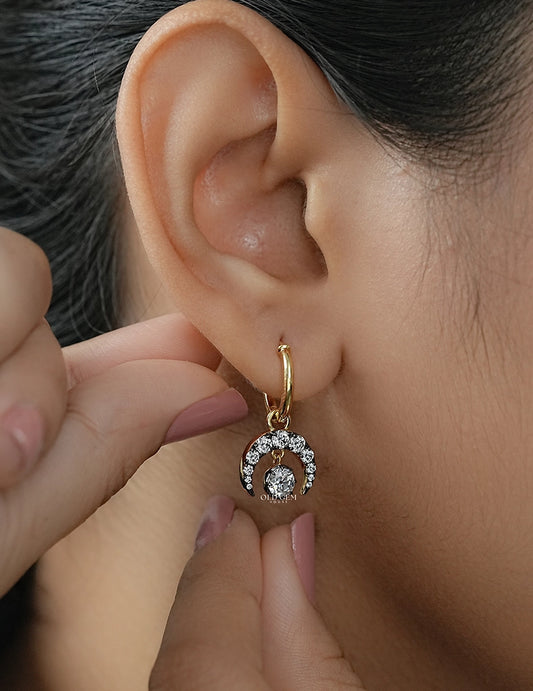 Victorian Style OEC Round Cut Crescent Moon Hoop Earring Earrings