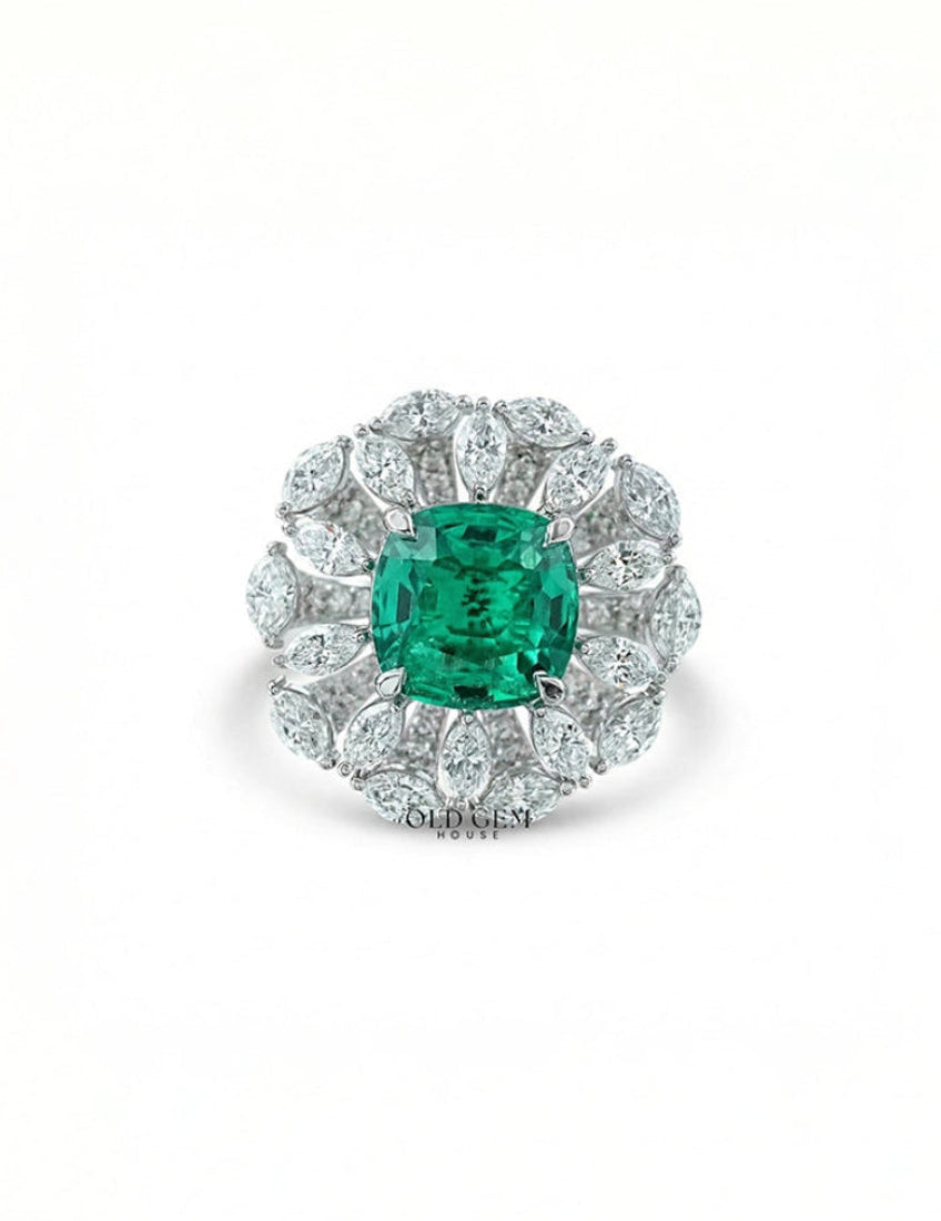 Art Deco Colombian Cushion Halo Engagement Ring Engagement Ring