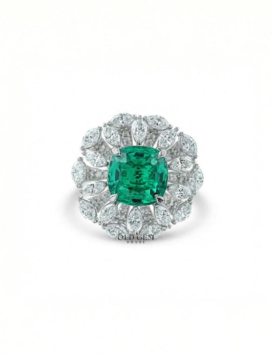 Art Deco Colombian Cushion Halo Engagement Ring Engagement Ring