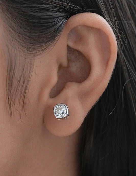 Old Mine Cushion Bezel Stud Earrings