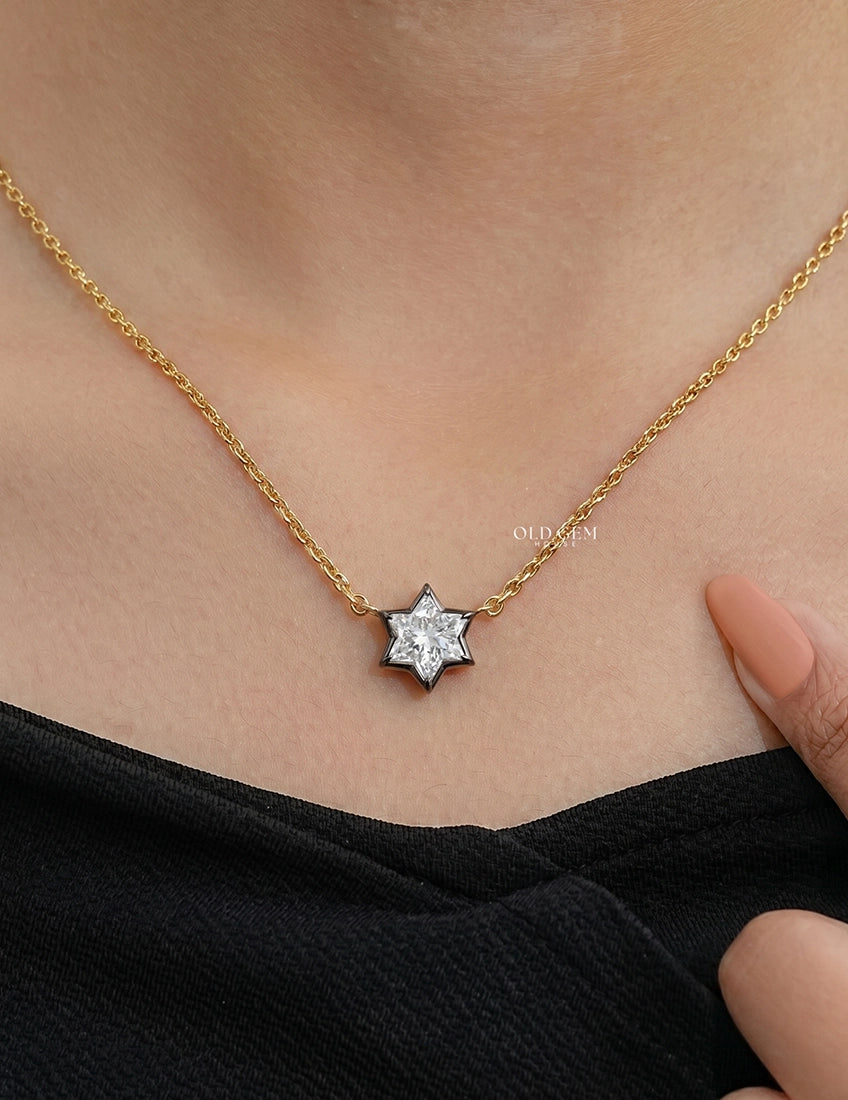 David Star Cut Lab Diamond Solitaire Pendant Necklaces