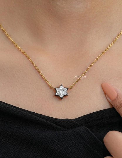 David Star Cut Lab Diamond Solitaire Pendant Necklaces