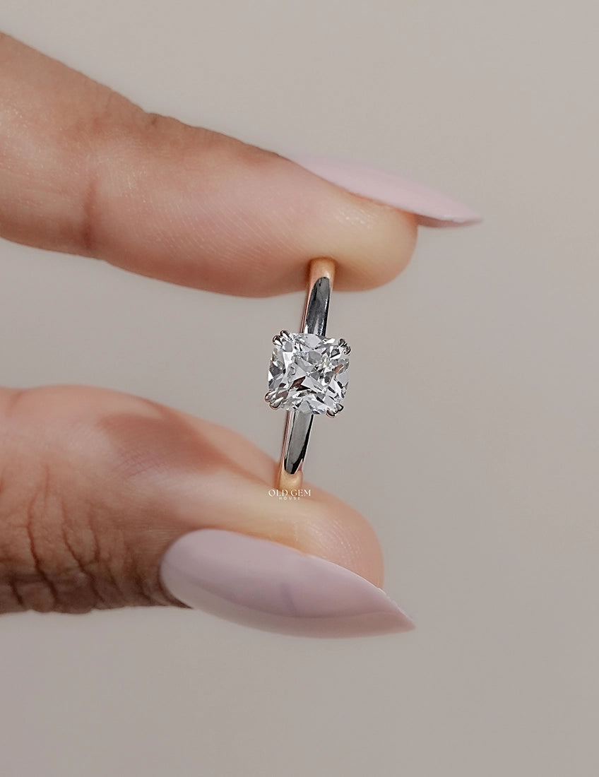 Old Mine Square Cushion Lab Diamond Solitaire Ring