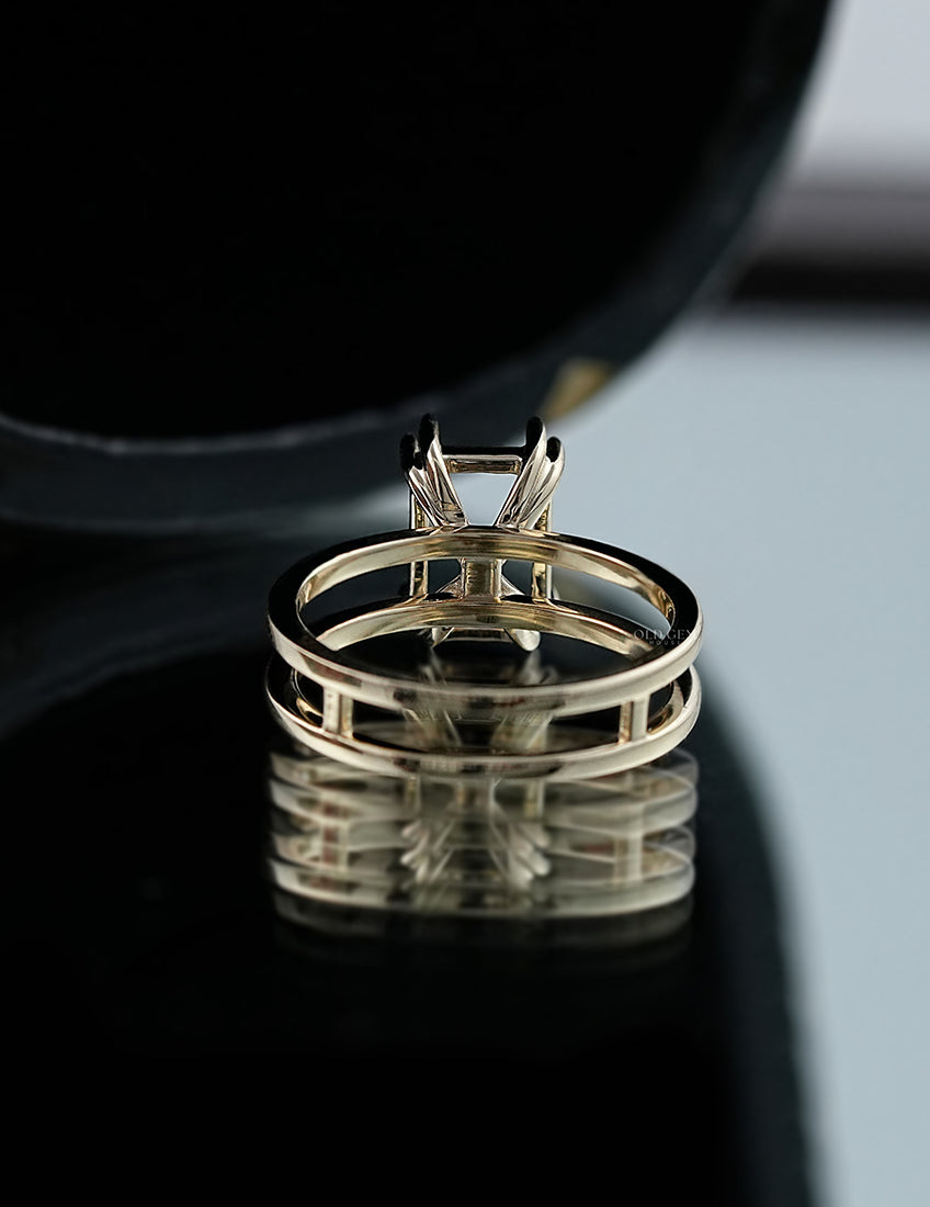Emerald Shape Dual Band Semi Mount Ring