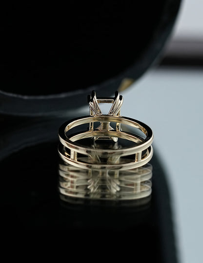 Emerald Shape Dual Band Semi Mount Ring