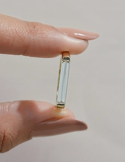Mid Century East West Baguette Cut Lab Diamond Solitaire Ring Engagement Ring