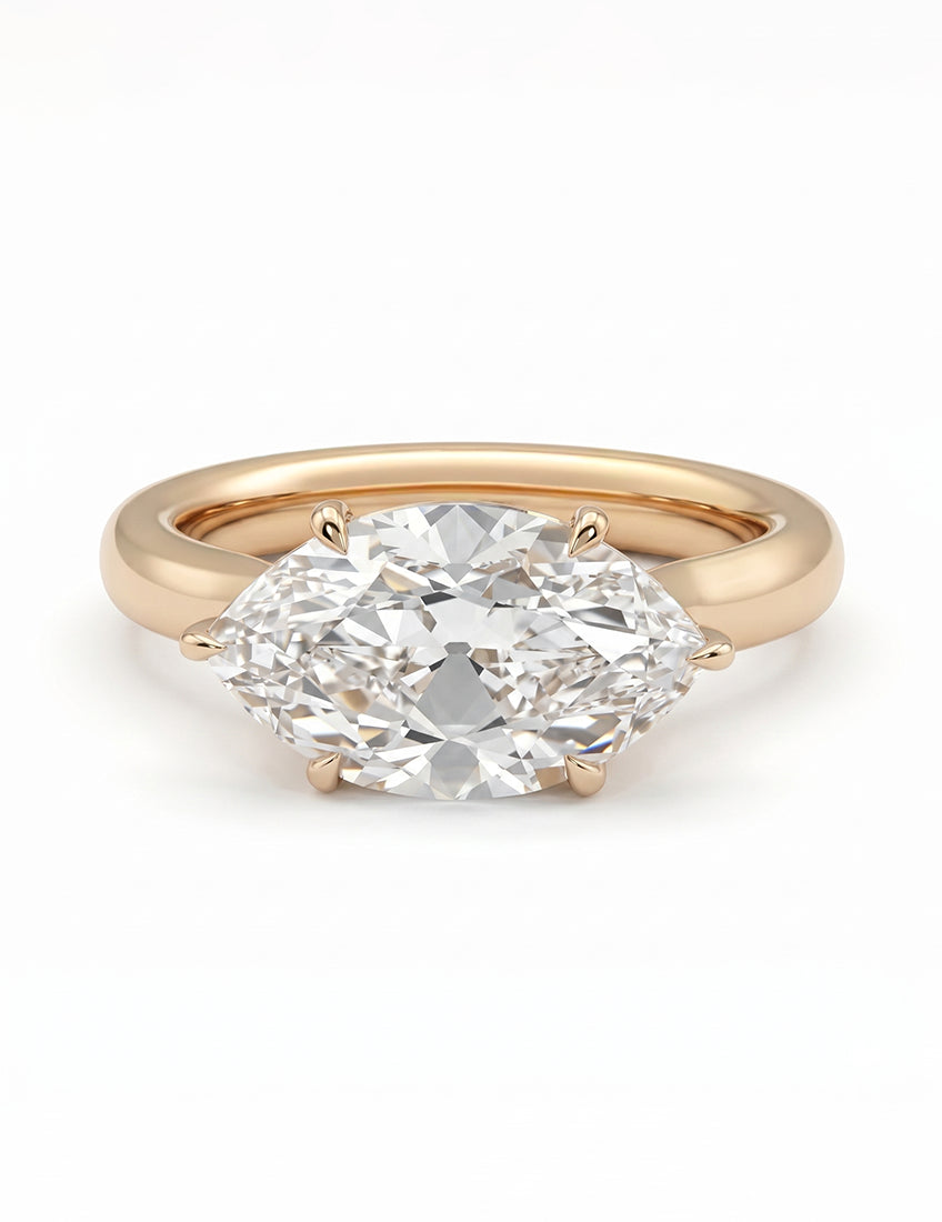 East West Old Mine Moval Lab Engagement Ring - Georgian Era