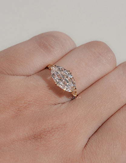 Georgian East West Old Mine Moval Cut Solitaire Ring Engagement Ring