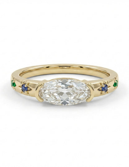 Georgian East West Old Mine Moval Half Bezel Set Ring Engagement Ring