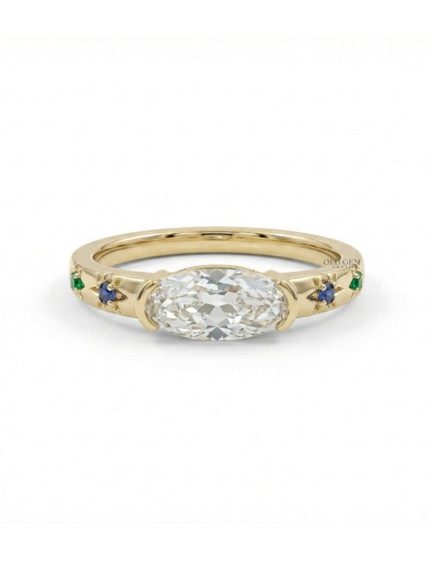 Georgian East West Old Mine Moval Half Bezel Set Ring Engagement Ring