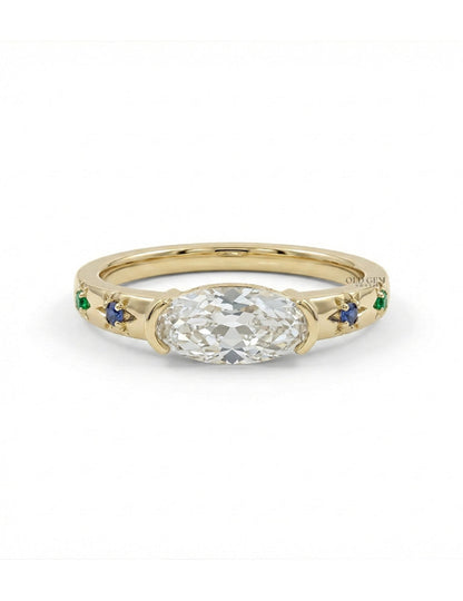 Georgian East West Old Mine Moval Half Bezel Set Ring Engagement Ring