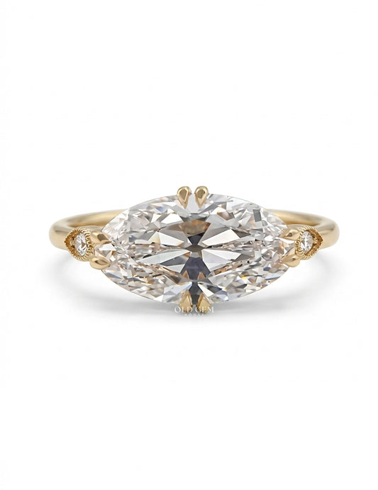 Georgian East West Old Mine Moval Cut Solitaire Ring Engagement Ring