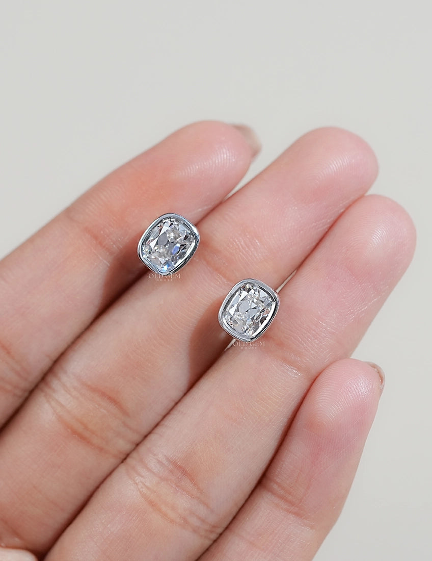 Elongated Old Mine Cut Bezel Stud