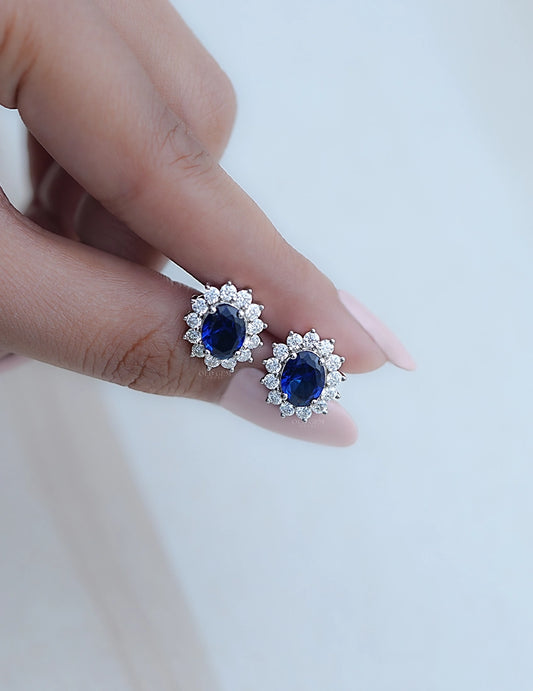 Sapphire Oval Halo Stud