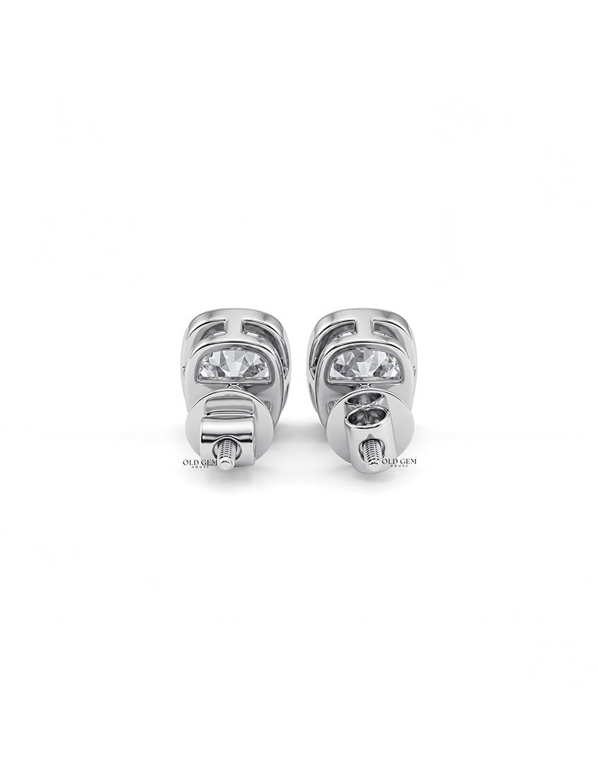 Old Mine Cushion Diamond Bezel Set Stud Earring Earrings