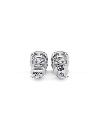 Old Mine Cushion Diamond Bezel Set Stud Earring Earrings