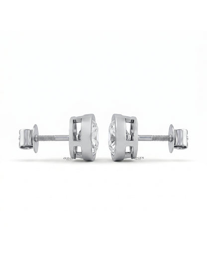 Old Mine Cushion Diamond Bezel Set Stud Earring Earrings