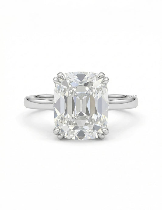 Mid Century Old Mine Cushion Lab Diamond Solitaire Ring Engagement Ring